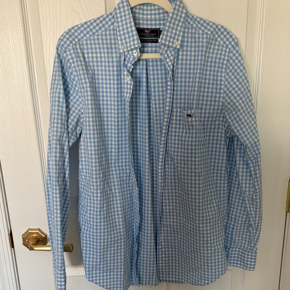 Vineyard Vines Men's Light Blue Checkered Shirt